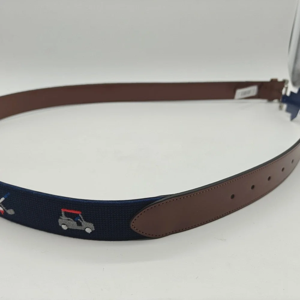 Original Penguin Men's Golf Needlepoint Belt Size 40 Navy Golf Cart Clubs NWT
